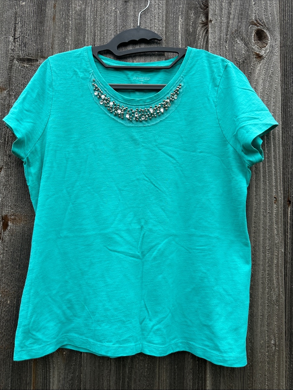 Embellished Teal Short-Sleeve Women’s Top